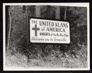 Roadside welcoming visitors to Greenville on behalf of the KKK
