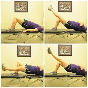 Bridge with Straight Leg Raise Hip IR and ER