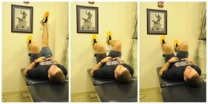 Supine at Wall Knee Flexion Stretch Gravity Assisted