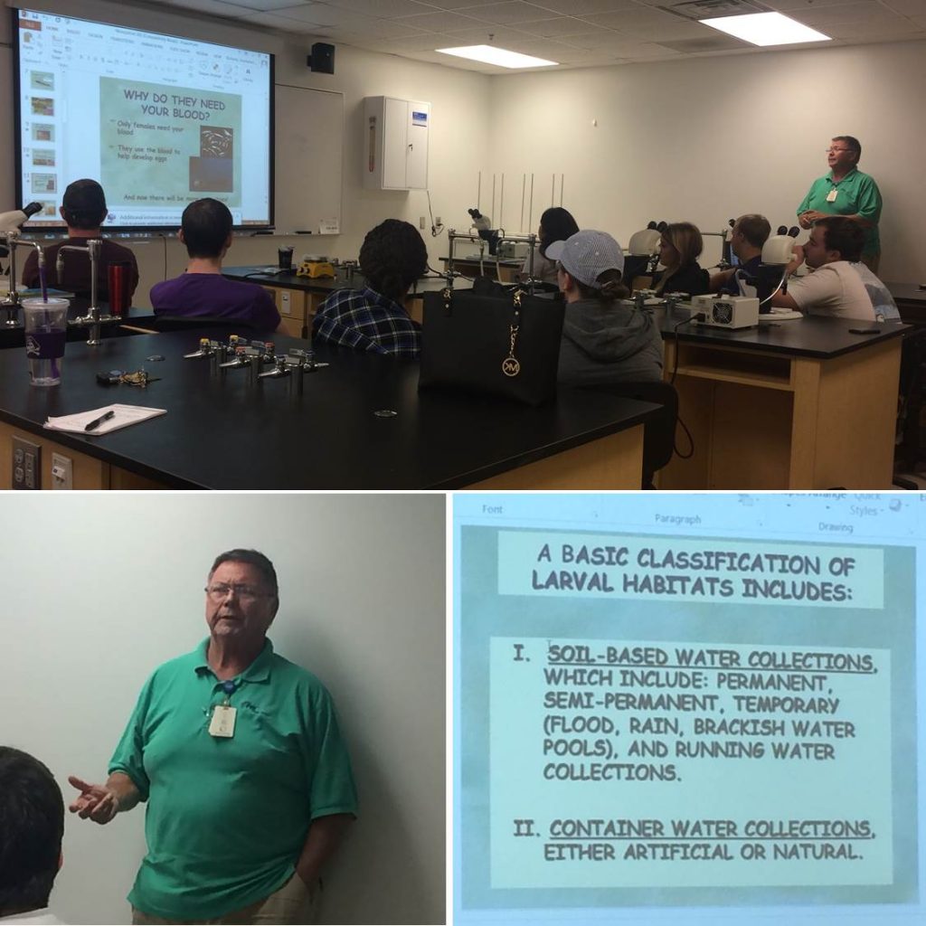 Jim Gardner, Pitt County Vector Control Manager, speake today to ECU Environmental Health students during the EHST 4350 about mosquito control efforts in the county, September 23, 2016