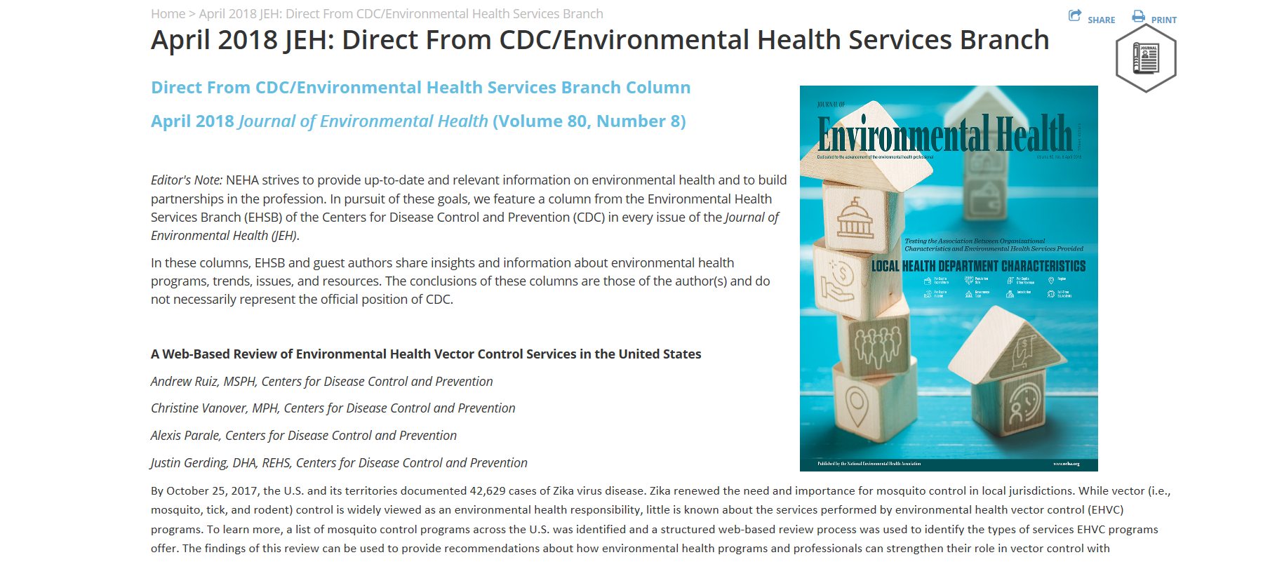 Read more about the article BS Environmental Health Student Co-Authors CDC Column on Journal of Environmental Health