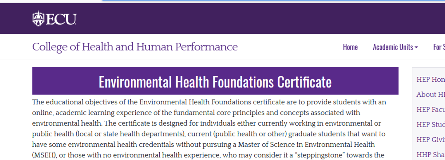 Read more about the article New ECU Environmental Health Foundations Certificate