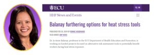 Read more about the article Dr. Balanay’s Heat Stress Research Featured in ECU HHP News