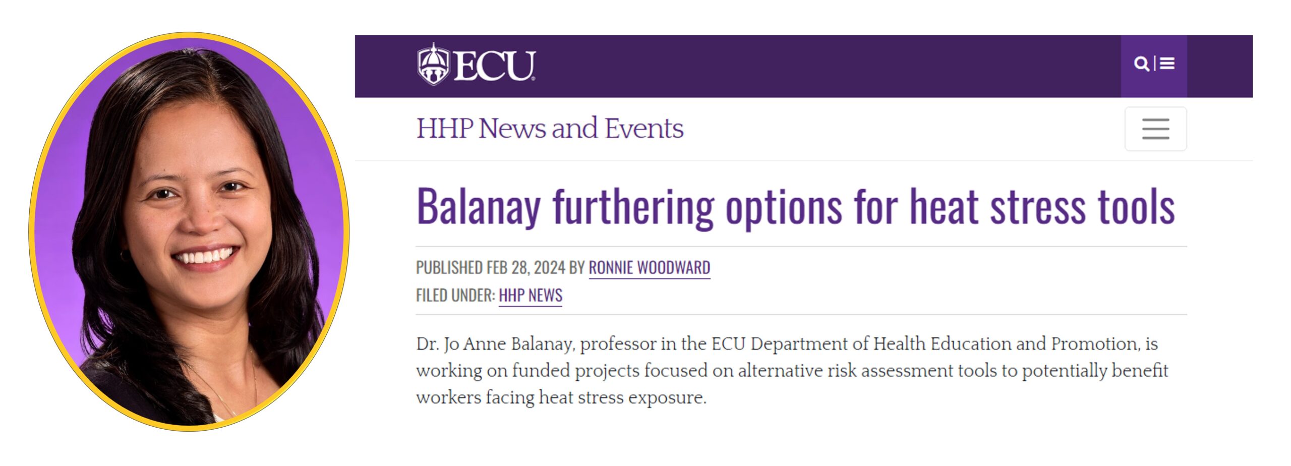 Read more about the article Dr. Balanay’s Heat Stress Research Featured in ECU HHP News