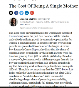 The Cost of Being a Single Mother (Article by Aparna Mathur: Forbes)