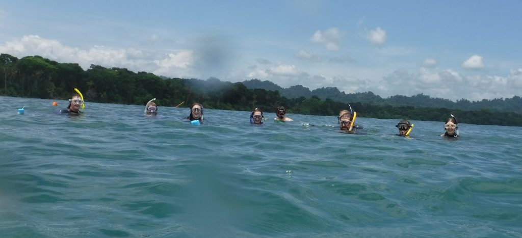 Students snorkel on the Cannon site