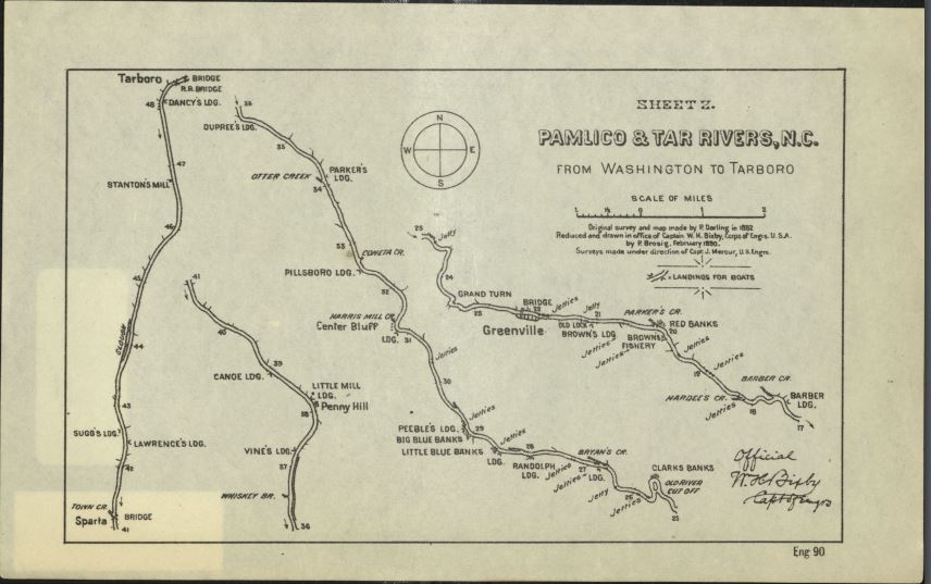 Original Map of Canoe Landings on the Tar River. Image courtesy of ECU Joyner Library 
